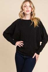 BOMBOM Women's Drop Shoulder Long Sleeve Rib Knit Top - Casual Chic